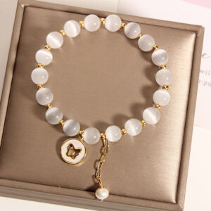 Korean-style White Cat's Eye Crystal Bracelet