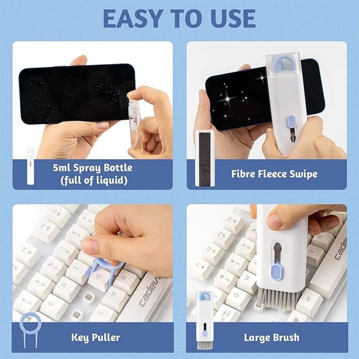 7 In 1 Computer Keyboard Cleaner Brush Kit Earphone Cleaning Pen For Headset Keyboard Cleaning Tools Cleaner Keycap Puller Kit - Image 2
